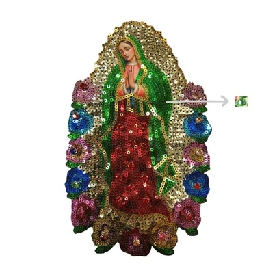 1 Pz Parche Bordado Lentejuela Pedrería Termoadherible Virgen Guadalupe
