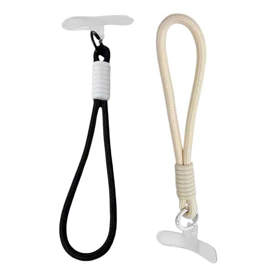 Mida Style 2 En 1 Correa/ Muñequera Para Funda Celular, Ajustable Ligera Uso Rudo Universal Strap Cuerda - Negro y Beige - Ver 1
