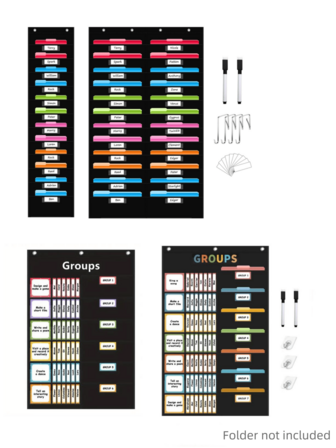 1pc File Storage Hanging Bag With Label Cards And Hooks, 2pcs Marker Pens, Wall-Mounted Or Door-Mounted File Organizer Bag. Suitable For Classroom, Office And School, Ideal For Organizing Files, Letters, Scrapbooks And Newspapers At School, Office And Home