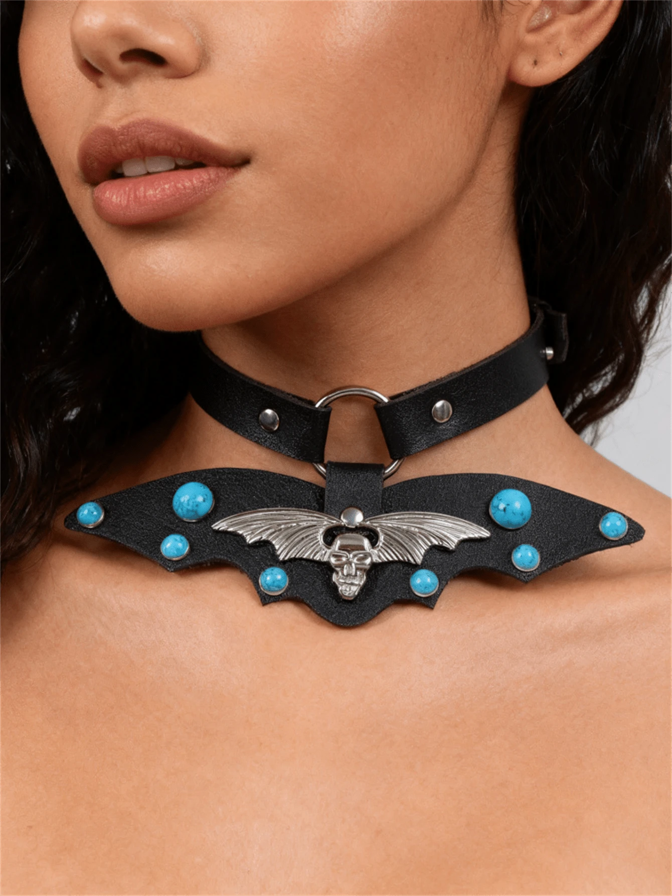 Y2K Gothic Punk PU Leather Choker For Women Black Metal Wings Collar Subculture Necklace Fashion Neck Jewelry - Black - View 1