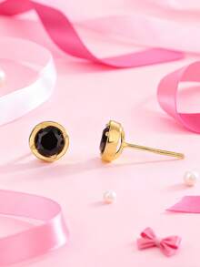 Artepollo 925 Sterling Silver Zirconia Stud Earrings For Women, 14K Gold Plated Black Zirconia Minimalist Earrings, Hypoallergenic, Non-Fading, Lightweight, Daily Jewelry, Gift Box Packaging, Birthday Gift