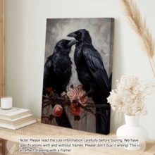 1 件哥特式浪漫乌鸦情侣，复古海报，艺术海报印刷品，家居装饰，维多利亚风格乌鸦，黑玫瑰，花朵，田园风格，黑暗幻想墙面艺术，带框或不带框，房间装饰，家居装饰，大学宿舍公寓装饰，酒店、家居、客厅、卧室、浴室和办公室墙面装饰礼物 - 彩色 - 查看 11