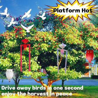 1个反光猫头鹰驱鸟器，稻草人驱鸟风铃，逼真悬挂式诱饵，适用于花园 | 摇头发声驱鸟 | 防风雨，适用于户外、农场、露台