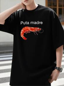 Estilo Irónico Camiseta de Manga Corta para Hombre con Camarón Rojo y Frase " Madre", Diseño Satírico y Atrevido, Corte Oversize, Ideal para Fiestas de Verano o Salidas con Amigos, 220 g 100 % algodón, Suave, Fresco,  Humorística - Negro - Ver 11