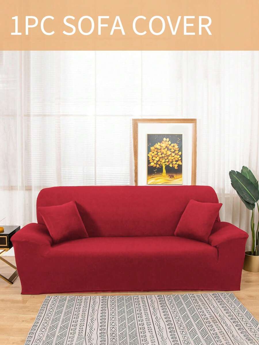 1 Vỏ bọc ghế sofa, Bảo vệ ghế sofa đàn hồi, Thiết kế chống trượt, Mềm mại, Thoải mái và thoáng khí, Mọi kích cỡ, Phù hợp với mọi mùa và chủ đề, Vỏ đệm ghế sofa có thể giặt được - Đỏ - Xem 1