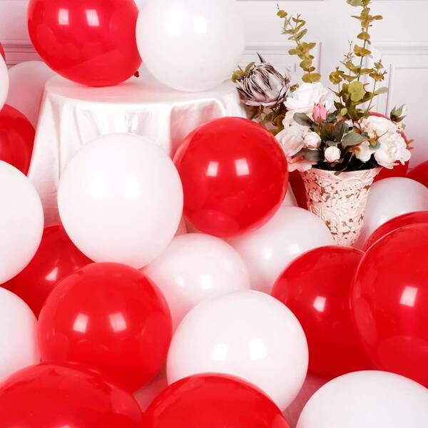 60pcs Red & White Latex Helium Balloons Set, 12 Inch, For Birthday, Graduation, Anniversary Party Decoration