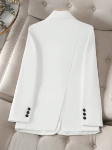 女士夏季纯色翻领长袖单扣休闲通勤西装薄外套