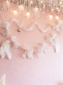 1Pc Pink Pearl Ribbon Garland, Sheer Bow Hanging Decoration For Spring, Wedding, Baby Shower, Mother's Day, Romantic Home Decor Room Decors Garden Decor Wedding Decor Home Decors - Multicolor - View 6