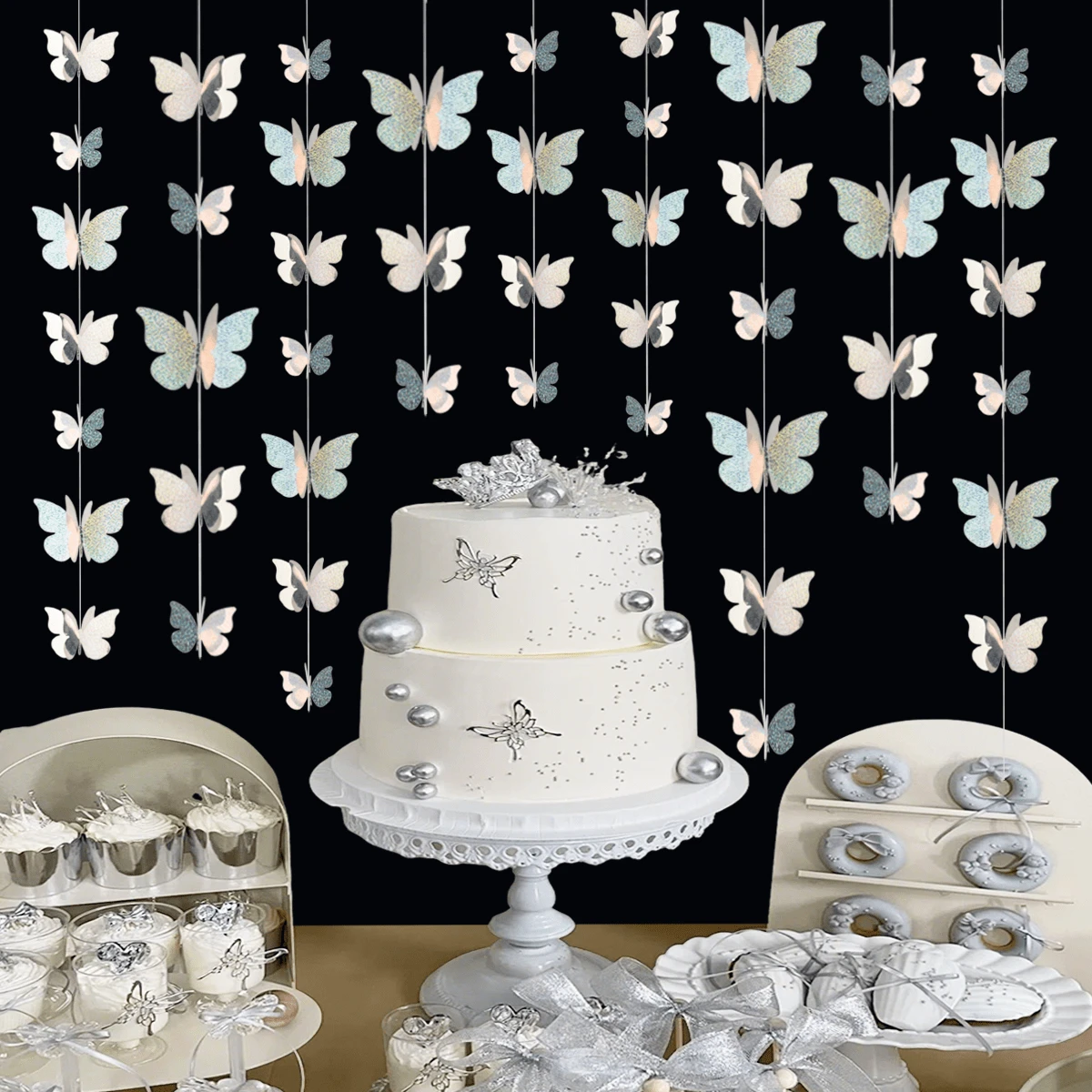12pcs Holographic Butterfly Hanging Decor, Backdrop Decoration, Photography Props - Multicolor - View 1