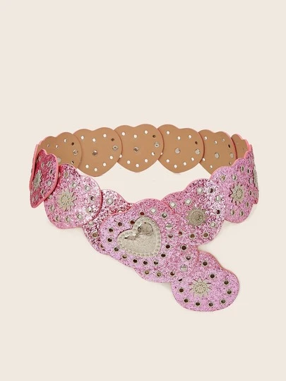 ROMWE Grunge Punk 1条情人节波西米亚风亮粉色爱心拼接腰带，爱心铆钉装饰，Y2K少女腰带，连衣裙配饰腰带，适合搭配连衣裙、牛仔裤、外套、毛衣，适合派对、约会、休闲外出、校园等场合，最佳情人节礼物