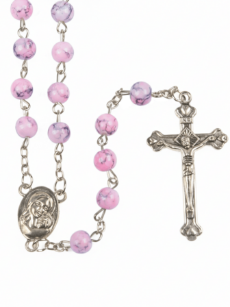 极简复古粉色大理石纹理十字架圣母玛利亚吊坠项链，新款潮流简约百搭个性化配饰，多功能时尚首饰，适合母亲节、情人节、复活节礼物