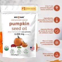 MVPCARE  6000mg Cápsulas De Aceite De Semilla De Calabaza,fórmula 2-en-1 Con Saw Palmetto Para El Crecimiento Del Cabello & Salud Del Cabellu Prensado En Frío,rico En Ácidos Grasos 150cápsulas - Otros - Ver 2