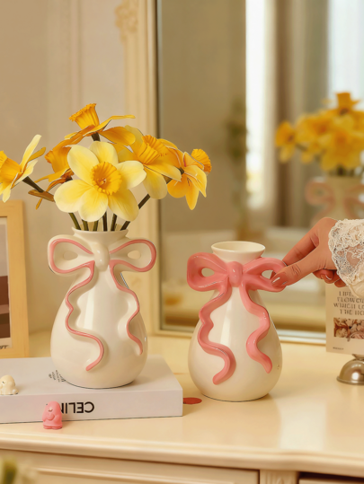 1pc able Ceramic Vase Bow Girl Home Vase, Romantic Wedding ation Shaped Graduation Birthday Holiday Girlfriend/Boyfriend Room Flower Glass view 9