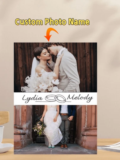 Personalized Wedding Photo Canvas Painting - Customized Couple Portrait, Add Names, Upload First Kiss, Wedding, Anniversary Photos - Romantic Bedroom Decor, Valentine's Gift - High-Quality Canvas And Wooden Frame - Ready-To-Hang Love Story Art, Suitable For Couples And Wedding Decoration