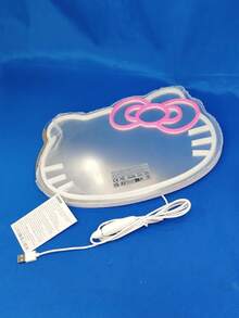 1 szt. Owalne lustro z neonowym oświetleniem LED Hello Kitty z kreskówkową grafiką, lustro ścienne z plastikową ramą zasilane przez USB, ściemnialne oświetlenie dekoracyjne do sypialni, gabinetu, salonu, pokoju dziecięcego, przedpokoju - urocze, kompaktowe lustro toaletkowe z neonowym oświetleniem Hello Kitty zasilane przez USB, montowane na ścianie, z regulowanym oświetleniem