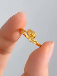 Sanrio 1枚可调节Hello Kitty戒指，复古风格小猫戒指，送给女朋友、闺蜜的礼物，情人节礼物 - 金色 - 查看 1