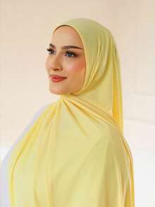 1 件女士优质针织头巾，简约经典纯色优雅休闲边缘围巾，优质针织面料粘胶针织头巾围巾，长款头巾式头巾适合日常生活、旅行和聚会 - 檸檬黃 - 查看 5