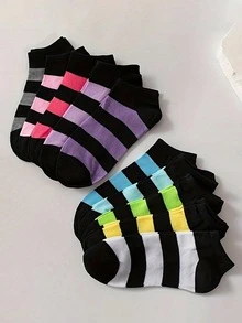 10 أزواج جوارب كاجوال ملونة متنوعة للكاحل