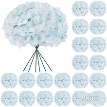 48/60pcs Light Blue Artificial Hydrangea Flowers With Stems, Silk Faux Hydrangea Heads For Coastal Home Decor & Beach DIY Projects - 湖藍色 - 查看 13