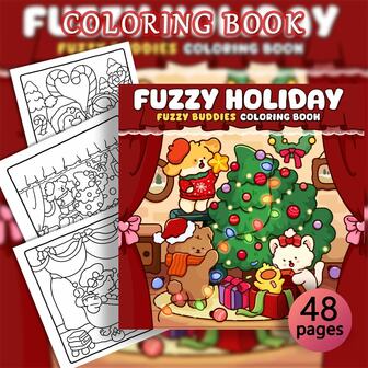 1本21*21厘米毛绒假日涂色书，适合成人放松减压，图案舒适，线条清晰，包含多种轻松愉悦的图案场景。建议搭配画板使用，适合家庭和亲子互动，也适合开学季、学校用品、绘画、圣诞节、冬季、女孩礼物等场合。