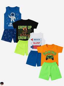 10-Piece Children's Clothing Set For Boys - 5 Assorted Outfits: 5 T-Shirts + 5 Shorts/Bermuda Shorts - 彩色 - 查看 7