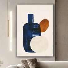 Framed  Large Blue Beige Abstract Minimalist D Hand-Painted Oil S - Wabi Sabi Style Framed Wall Art With Navy Blue & Brown Tones, Modern Neutral Beige & Brown Large Wall Decor For Living Room, Bedroom, Office - Zen Aesthetic, Minimalist Home Decor, Hand-Painted Art With Soft D Brushstrokes, Neutral Palette For Calming Aesthetic Spaces, Large Framed Wall Art, Canvas Wall Art, Abstract Wall Art, Canvas Wall Art Simple, - Đóng khung - Xem 4