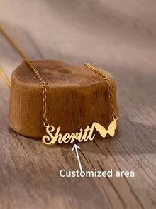 Personalized Butterfly Name Necklace, 18K Gold Plated With Stainless Steel, Vintage Bohemian Style, Suitable For Women's Everyday Wear And Valentine's Day Gift. - Multicolor - View 1