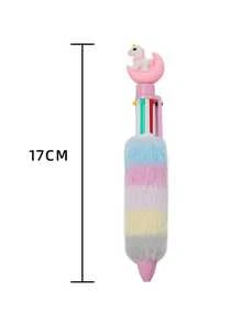 1pc Cartoon Unicorn Plush Ballpoint Pen, Cute Faux Plush Six Color Plastic Ballpoint Pen, Multicolor Writing Office Supplies