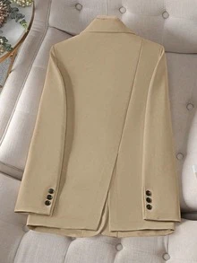 Jaket Tipis Kasual/Kerja Wanita Lengan Panjang Kerah Lapel Warna Polos, Kancing Tunggal, Musim Gugur - Aprikot - View 2