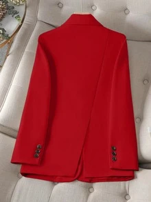 Women's Summer Solid Color Lapel Long Sleeve Single Button Casual Commuter Suit Thin Jacket - Red - View 2