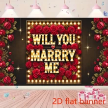 2D Flat Banner Valentine's Day Photography Backdrop February 14 Romantic Valentine Scenes Red Heart Floral Wedding Party Photo Background - 1 - View 4