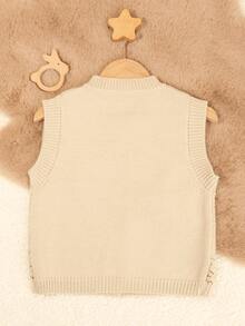 1 buah Baju Rajut Rompi Cardigan Gaya Kolegiat Lucu untuk Anak Perempuan/Gadis Muda, Cocok untuk Musim Semi dan Musim Gugur - Krem - View 2