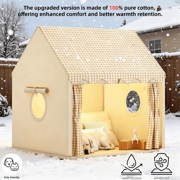 Fabric (Upgraded Version With Fleece Lined, Thickened 100% Material) Dog & Cat Bed House (Detachable, Sturdy & Warm), Winter Warm Heated Pad For Indoor & Outdoor Use, Semi-Enclosed Cat Bed, Pet-, Autumn & Winter Pet Bed, Warm & Comfortable Removable & Washable Small/Medium/Large Pet Sofa Kennel