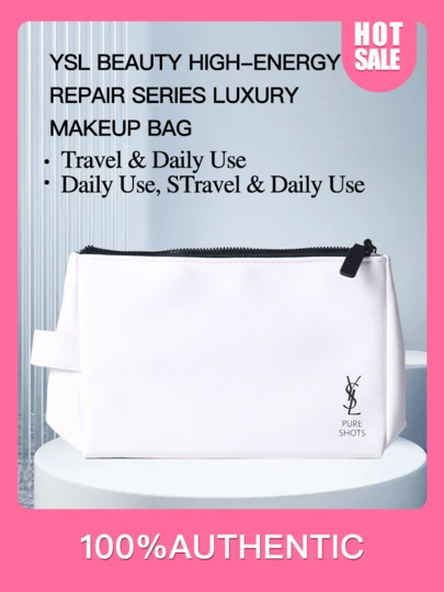  Neceser de maquillaje de lujo YSL Beauty High-Energy Repair Series | Neceser de viaje portátil con cremallera, elegante estuche para guardar artículos de aseo y cosméticos