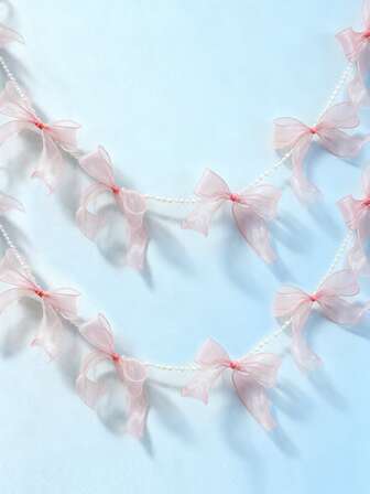 1 pieza Guirnalda de cinta con perlas rosas, decoración colgante de lazos transparentes para primavera, boda, baby shower, Día de la Madre, decoración romántica para el hogar, habitación, jardín, boda