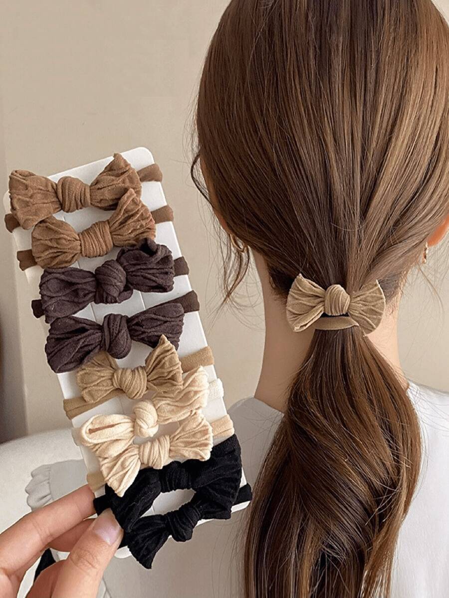 5个蝴蝶结发圈，女士发饰，高弹加厚耐用发圈，橡皮筋发绳 - 彩色 - 查看 1
