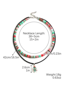 1件圣诞项链（圣诞老人/圣诞树/雪人），时尚多层圣诞项链，适合圣诞节佩戴 - 彩色 - 查看 3