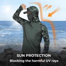 RODEEL Summer Clothes  Men's Hoodie Outdoor Sports UPF 50+ UV Protection Clothing With Mask Neck Guard High Performance Fishing Shirt Camouflage Print Raglan Sleeves Sweat-Wicking Quick-Drying Breathable Long Sleeves Suitable For Beach, Boating, Hiking, Hunting, Water Sports Exploration And Hunting The Best Choices For Men To Give As Gifts - xanh quân đội - Xem 6