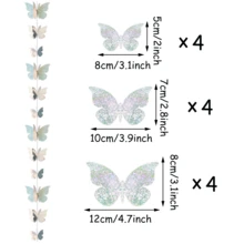 12pcs Holographic Butterfly Hanging Decor, Backdrop Decoration, Photography Props - Multicolor - View 12