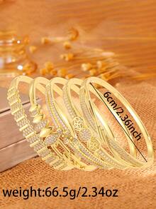 5/1pc Multi Shaped Zirconia Gold Bracelet Set, Exquisite Copper Bracelets With Geometric, Floral And Other Designs, Perfect For Any Occasion As Exquisite Jewelry Embellishing The Wrist