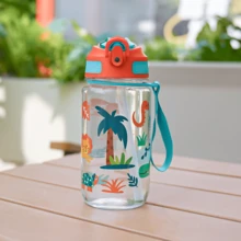 1pc 550ml/18oz Cartoon Animal Print Sports Water Bottle, Compact & Portable, Suitable For Kids, With Straw & Handle, Leak-Proof Seal, Carrying Strap, Ideal For Play, Travel, Sports, Birthday & Holiday Gifts - Multicolor - View 13