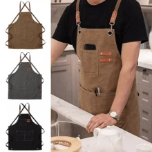 Waxed Canvas Tool Work Shop Apron Heavy Duty Woodworking Unisex Chef With Pocket - Brown - View 6