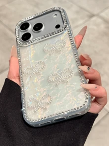 Luxury 3D Bling Rhinestone Glitter Radiant Bow Pearl Heart Shell Pattern Camera Phone Case Compatible With IPhone 17 Pro Max Air 16 15 14 13 12 Pro Fashion Fine Protector Cover - White - View 5