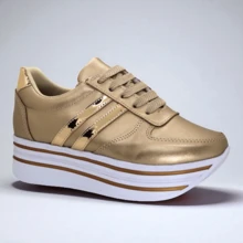 MUJER ZAPATILLAS DEPORTIVAS CON CORDONES TENIS DE PLATAFORMA ORO ROSA ROSE GOLD - Rosa Oxidada - Ver 3