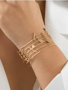 1pc Women's Shiny Gold-Tone Musical Note Minimalist Bangle, Versatile For Daily Wear - Gold - View 2