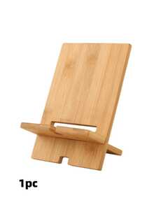 1pc Simple Bamboo Book Stand With Wooden Base-A Multifunctional Desk Organizer For Charging, Displaying, And Storing Tablets, Designed As A Student Study Stand And Office Desk Organizer. Features A Detachable And Adjustable Wooden Base With Decorative Elements. - Multicolor - View 9