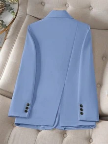 Women's Summer Solid Color Lapel Long Sleeve Single Button Casual Commuter Suit Thin Jacket - Blue - View 2