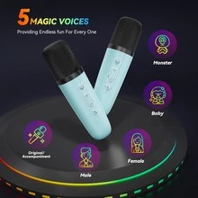 Concert Style Karaoke Mic With Colorful Light Show, Bluetooth Wireless Microphone For Kids & Teens, Voice Change Effects, Your Portable Stage For Singing Practice​ - Mint Blue - View 4