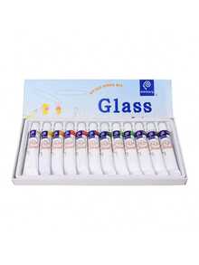 12支/套 0.41盎司玻璃颜料套装，适合DIY工艺品 - 多用途凝胶颜料，配有画笔和调色盘，可用于纸张、墙壁、玻璃器皿和窗户艺术，12/24色玻璃颜料套装，12毫升/0.4盎司管装