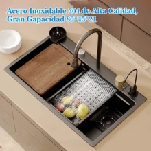 Fregadero De Cocina con Cascada Gris Acero Inoxidable 304 con Extraíble Grifo Engrosado Tarja Negra para Cocina Fregadero de Una Tarja con Múltiples Accesorios (80 x 45 cm) - Negro - Ver 8